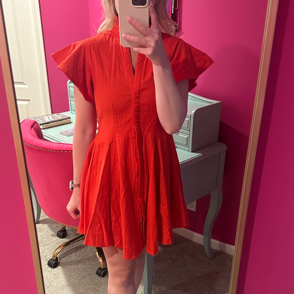 Vibrant Orange Dress with Flutter Sleeves